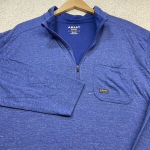 Ariat Quarter Zip Mens 2XL Blue Rebar Pullover Workwear Heathered Pocket Top